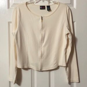NY Jeans New York & Co Long Sleeve Blouse Size Medium Cream Color Zip Close